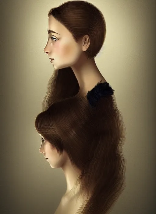 Prompt: a portrait of a cute, playful young woman, head and shoulders, stylized by jana schirmer