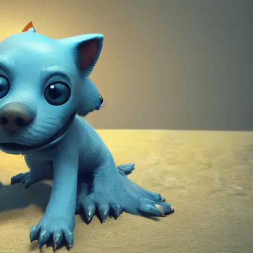 Image similar to a cute little blue dog portrait, photorealistic, 3 d render, award winning render, unreal engine, octane render, studio lighting, 8 k, hd, dustin nguyen, akihiko yoshida, greg tocchini, greg rutkowski, cliff chiang, pixar