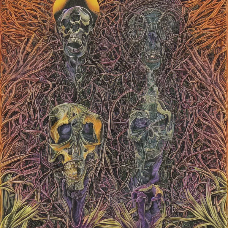 Image similar to transformation through death by Alex Grey and M. C. Escher collaboration