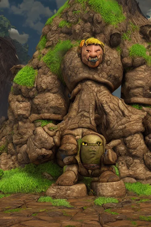 Image similar to zelda fantasy art giant golem troll wood rock greeble gemstone, global illumination ray tracing hdr fanart arstation by sung choi and eric pfeiffer and gabriel garza and casper konefal