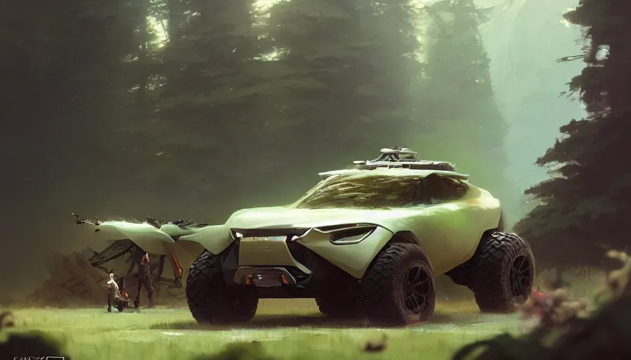 Image similar to a beautiful concept offroad suv by cory loftis, fenghua zhong, ryohei hase, ismail inceoglu and ruan jia. volumetric light, detailed, octane render, midsommar