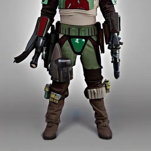 Image similar to Boba Fett in desert camo mandalorian armor and tacticool gear