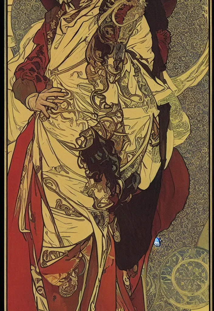 Image similar to geoffrey hinton as the emperor on a tarot card, tarot in art style by alphonse mucha