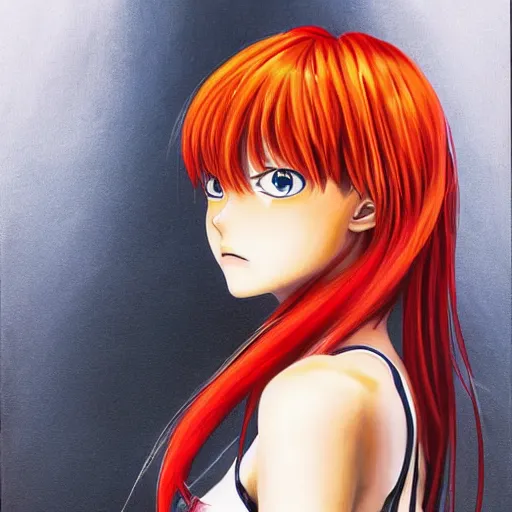 Prompt: Asuka Langley from Evangelion portrait drawn Yusuke Murata and Takeshi Obata, inspired by Death Note 2003 manga,intricate detail, photorealistic style, intricate detailed oil painting, detailed illustration, oil painting, painterly feeling, sharp high detail, oil on canvas, unreal engine
