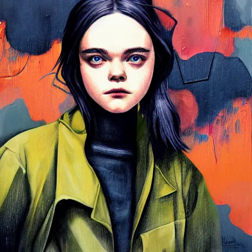 Prompt: Elle Fanning in I Am Legend picture by Sachin Teng, asymmetrical, dark vibes, Realistic Painting , Organic painting, Matte Painting, geometric shapes, hard edges, graffiti, street art:2 by Sachin Teng:4