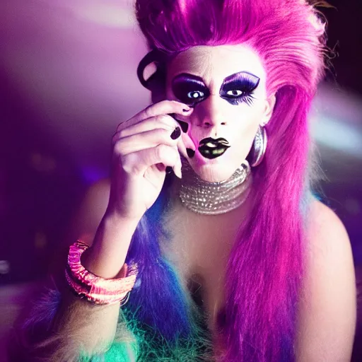 Image similar to realistic photoshoot of a nightlife personality in a club color film photography, portrait of a beautiful drag queen, photo in style of tyler mitchell 3 5 mm zeiss lens sharp