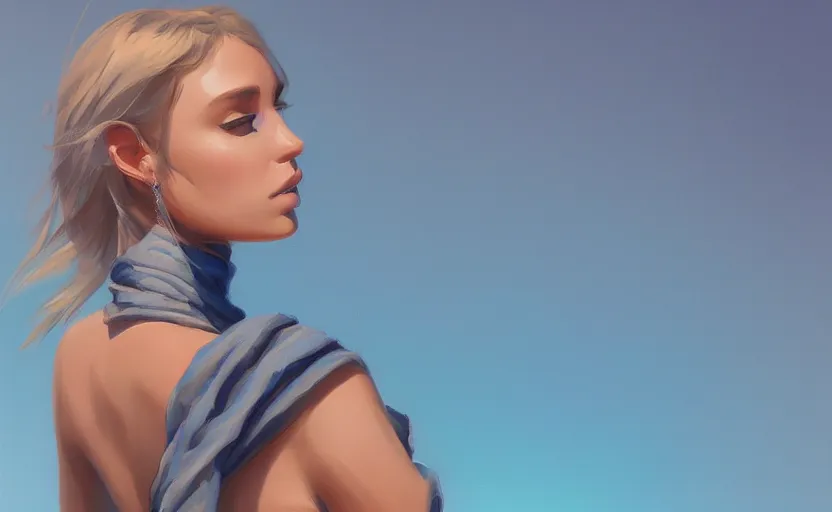 Prompt: A portrait of a beautiful woman in desert, blue color scheme, trending on artstation, cgsociety