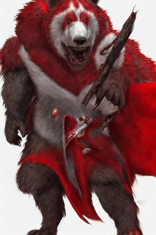 Image similar to Draconic crimson red bear with white stripes, Monster Hunter, CAPCOM, HD, trending on artstation, D&D, Dark Fantasy, Epic Fantasy, Dragon's Dogma