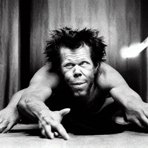 Image similar to tom waits crawling on the ceiling like he is possessed by a demon