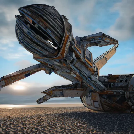 Prompt: photo of a broken down spaceship on a beach, unreal engine, photo realistic, 8 k