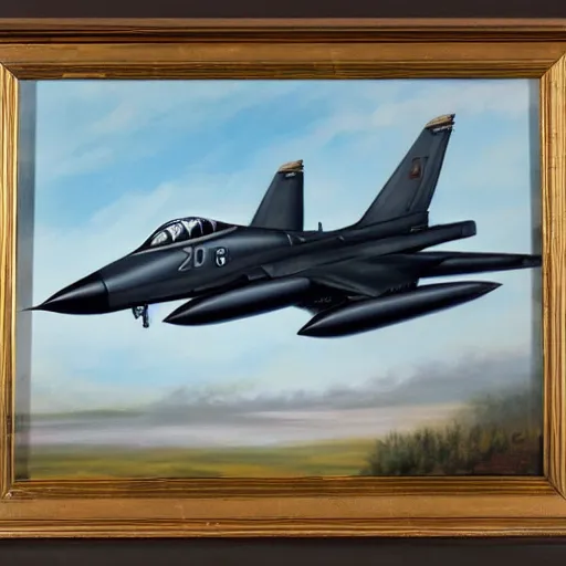 Image similar to oil painting of a military jet