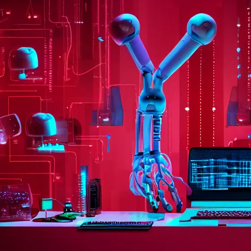 Image similar to conception of a android organs as human resources, laboratory background, liquids, cables, robotic arm, cyberpunk style, details, studio lighting, realism, complex lights