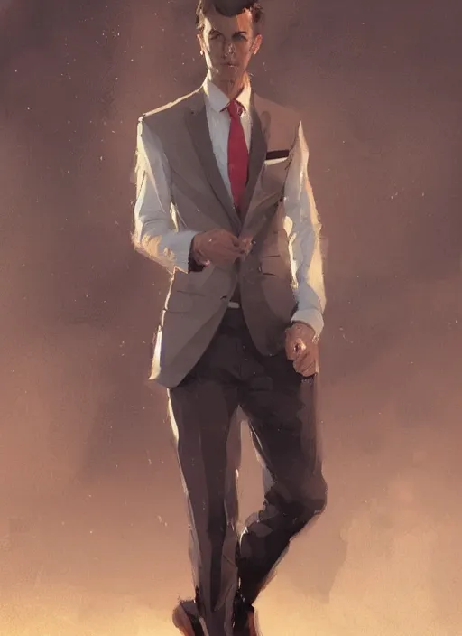 Prompt: a young male, wearing suit, by greg rutkowski, trending on artstation, masterpiece