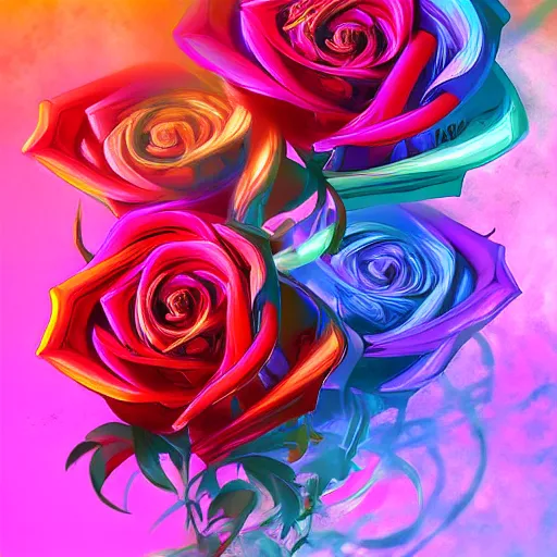 Prompt: Roses made of colorful smoke, digital art, award winning, artstation,