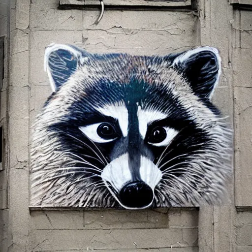 Prompt: raccoon street art,