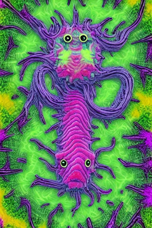 Image similar to creature sushi roots cactus elemental flush of force nature micro world fluo light deepdream