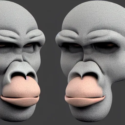 Prompt: The ape head, rotated left 25 degrees from himself. 3d model polygons