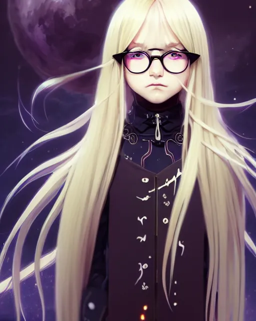 Prompt: attractive long blonde haired with bangs gothic magical girl anime character with glasses screenshot, anime, intricate, sharp focus, cell shaded anime character, illustration, highly detailed, digital painting, cell shaded, concept art, matte, art by ilya kuvshinov and kyoto animation and wlop, anime character by ruan jia and greg rutkowski, studio quality, masterpiece