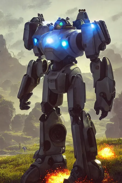 Image similar to mechwarrior 5 : mercenaries mech megaman transformer robot boss tank engine game octane render, 4 k, hd 2 0 2 2 3 d cgi rtx hdr style chrome reflexion glow fanart, global illumination ray tracing hdr fanart arstation by ian pesty by jesper ejsing pixar and disney unreal zbrush central hardmesh