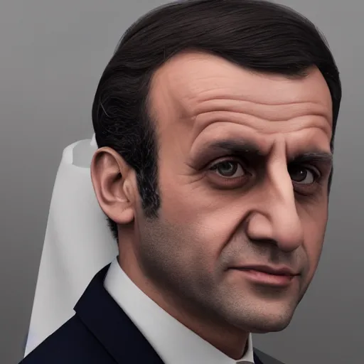 Image similar to Iranian Emmanuel Macron, realistic, photo studio, HDR, 8k, trending on artstation