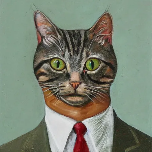 Prompt: cat in a suit in the style of lucian freud