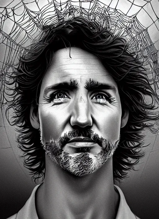 Image similar to a profile portrait of justin trudeau with translucent skin, visible cranial cavity with cobwebs, dust and rats, beautiful detailed intricate insanely detailed octane render, 8 k artistic photography, photorealistic, chiaroscuro, by david cronenberg, raphael, caravaggio