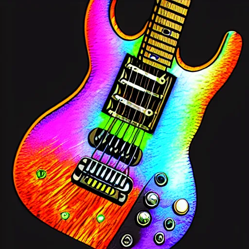 Prompt: psychedelic guitar, ray tracing, super detailed, vivid