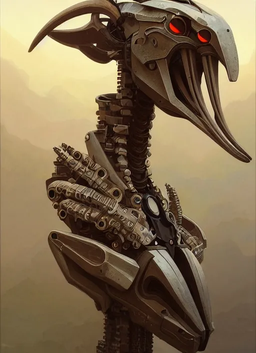 Image similar to portrait of anthropomorphic mecha - stork protoengineer biohacker, intricate, elegant, highly detailed animal monster, digital painting, artstation, concept art, smooth, sharp focus, illustration, art by artgerm and greg rutkowski and alphonse mucha, 8 k