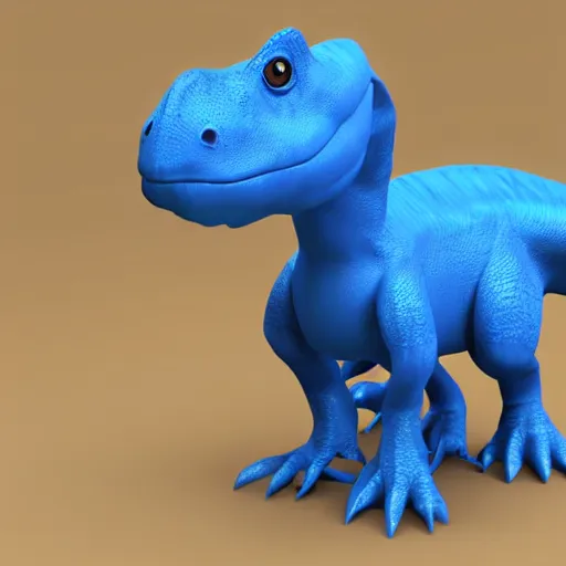 Image similar to a cute blue dinosaur with big eyes, 3d model, shaded, photorealistic rendering