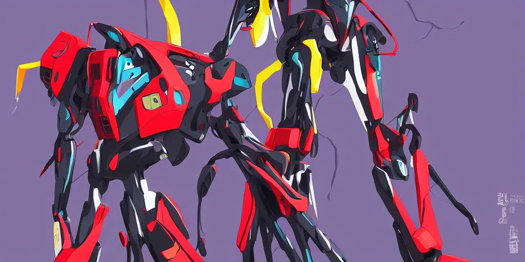 Image similar to the anime neon genesis evangelion mech suit , digital art, art station, tredning on art station, anime, colorful art