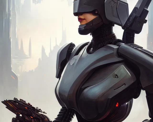 Prompt: photography of robocop, deep focus, d & d, fantasy, intricate, elegant, highly detailed, digital painting, artstation, concept art, matte, sharp focus, illustration, hearthstone, art by artgerm and greg rutkowski and alphonse mucha