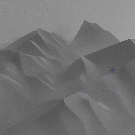 Image similar to “ aerial view of a mountain, fog on the ground, voxel, sharp lines ”