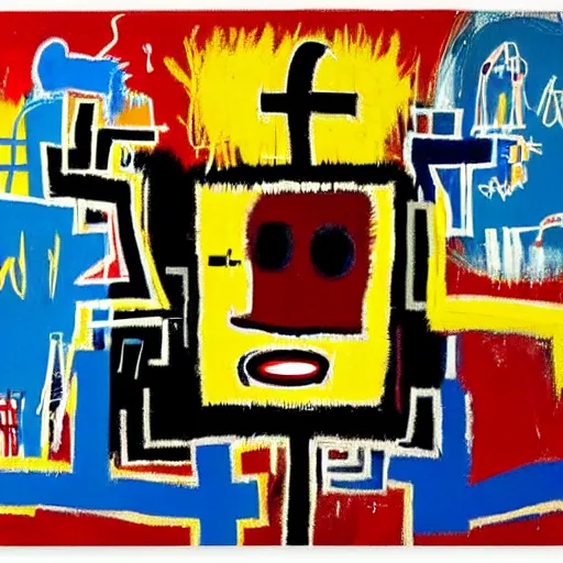 Image similar to a Painting by Jean Michel Basquiat about facebook and social media, detailed