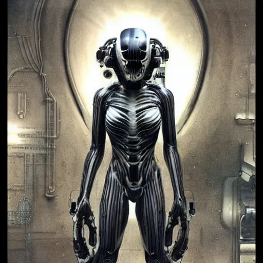 Image similar to crysis nanosuit, h. r. giger