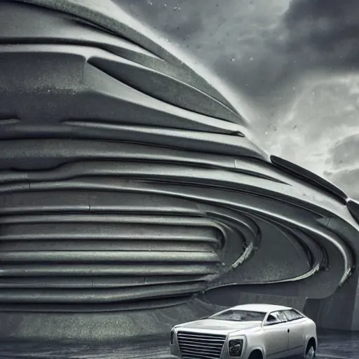 Prompt: car big pattern noise sci-fi organic brutalist forms and wall structure in the coronation of napoleon painting by Jacques-Louis David pinterest keyshot product render cloudy plastic ceramic material shiny gloss water reflections ultra high detail ultra realism 4k in plastic dark tilt shift