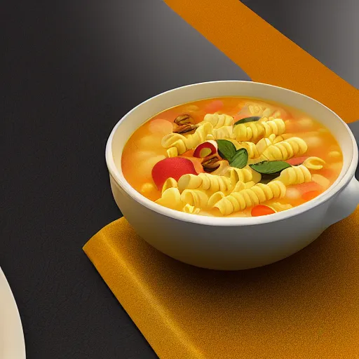 Image similar to hyperrealistic photo of a bowl of soup made of pikachu shaped pasta