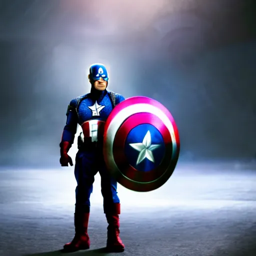 Prompt: barack obama as captain america in the avengers. movie still. cinematic lighting.