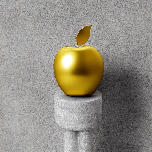 Image similar to single golden apple on a roman pillar made of marble, 4 k, studio lighting