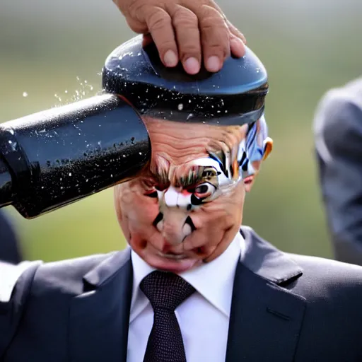 Image similar to putin pouring water on his eyes