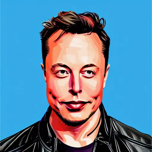 Prompt: portrait of elon musk, highly detailed, centered, solid color background, digital painting