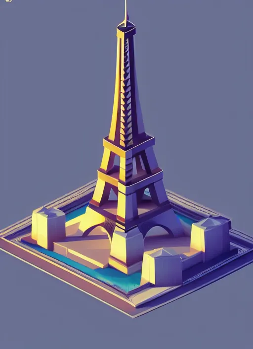 Prompt: a low poly isometric render of eiffel tower in the style of monument valley, intricate, elegant, smooth shading, soft lighting, illustration, simple, solid shapes, by magali villeneuve, jeremy lipkin and michael garmash, rob rey and kentaro miura style, octane render