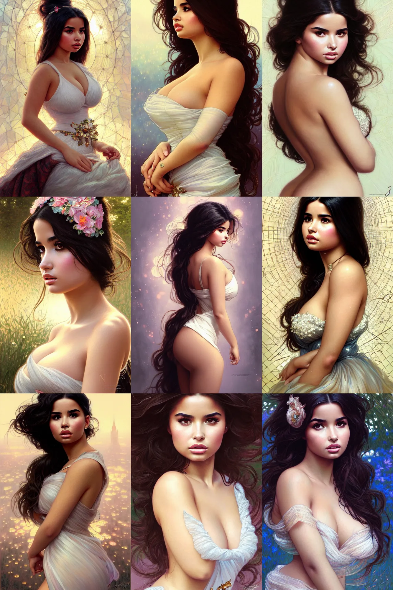 Prompt: clear portrait of demi rose, vogue cover, high fashion, bokeh background, cottagecore, portrait, intricate, elegant, highly detailed, digital painting, artstation, concept art, smooth, sharp focus, illustration, art by artgerm and greg rutkowski and alphonse mucha
