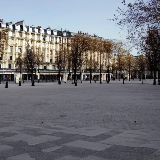 Prompt: an empty place de la contrescarpe in paris in the year 2 0 2 0