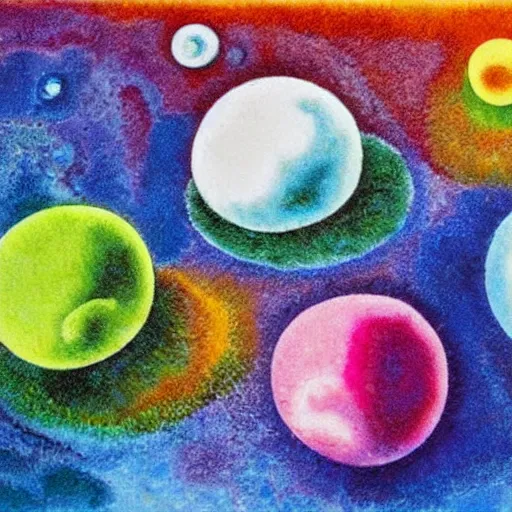 Image similar to colorful 3d spheres surrounded by ice cubes by Kandinsky