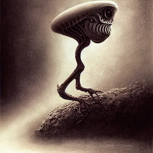 Image similar to an insectoid alien creature, by zdzislaw beksinski