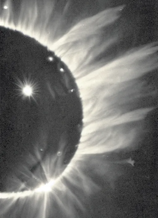 Image similar to a grainy vintage photograph of the sun exploding, solar parhelion