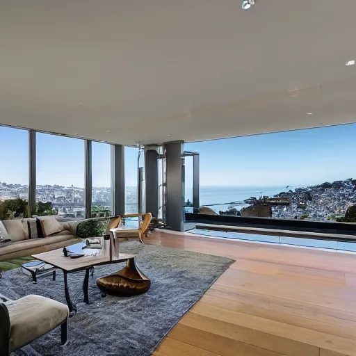 Image similar to a modern concrete mansion on the bluffs overlooking downtown san francisco