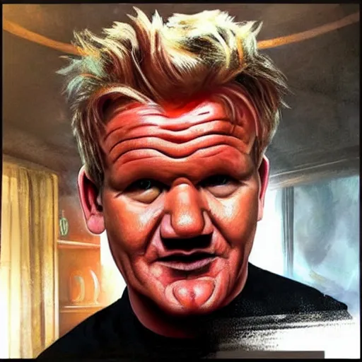 Image similar to gordon ramsay turning into a horrible horrific cthulu lovecraftian monster in the style of greg rutkowski