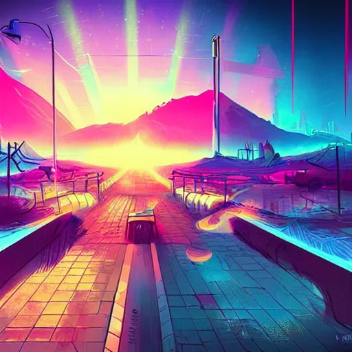 Image similar to stonenghe, retrowave epic art trending on art station