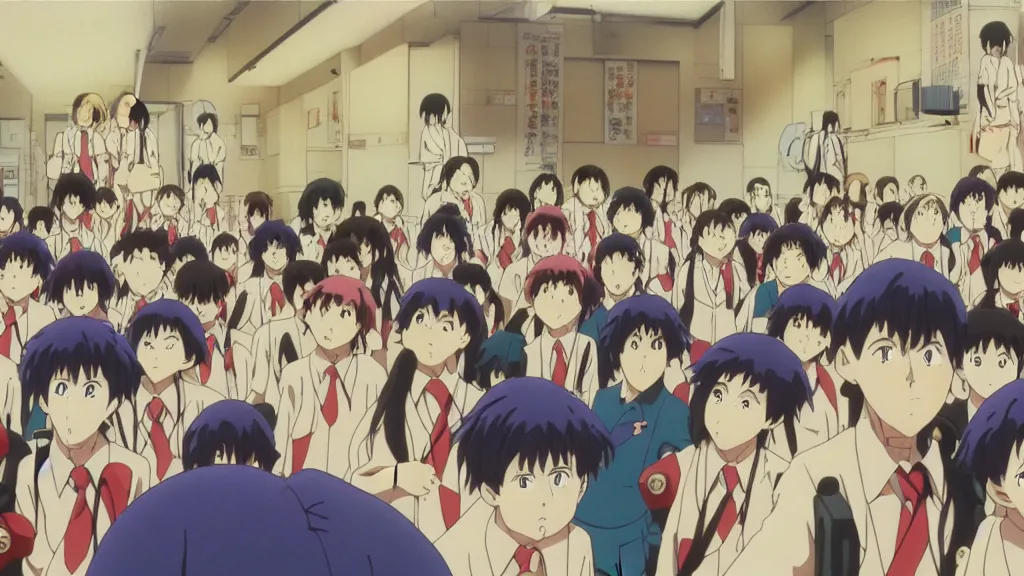 Image similar to school where the students have magic powers, anime film still from the an anime directed by katsuhiro otomo with art direction by salvador dali, wide lens